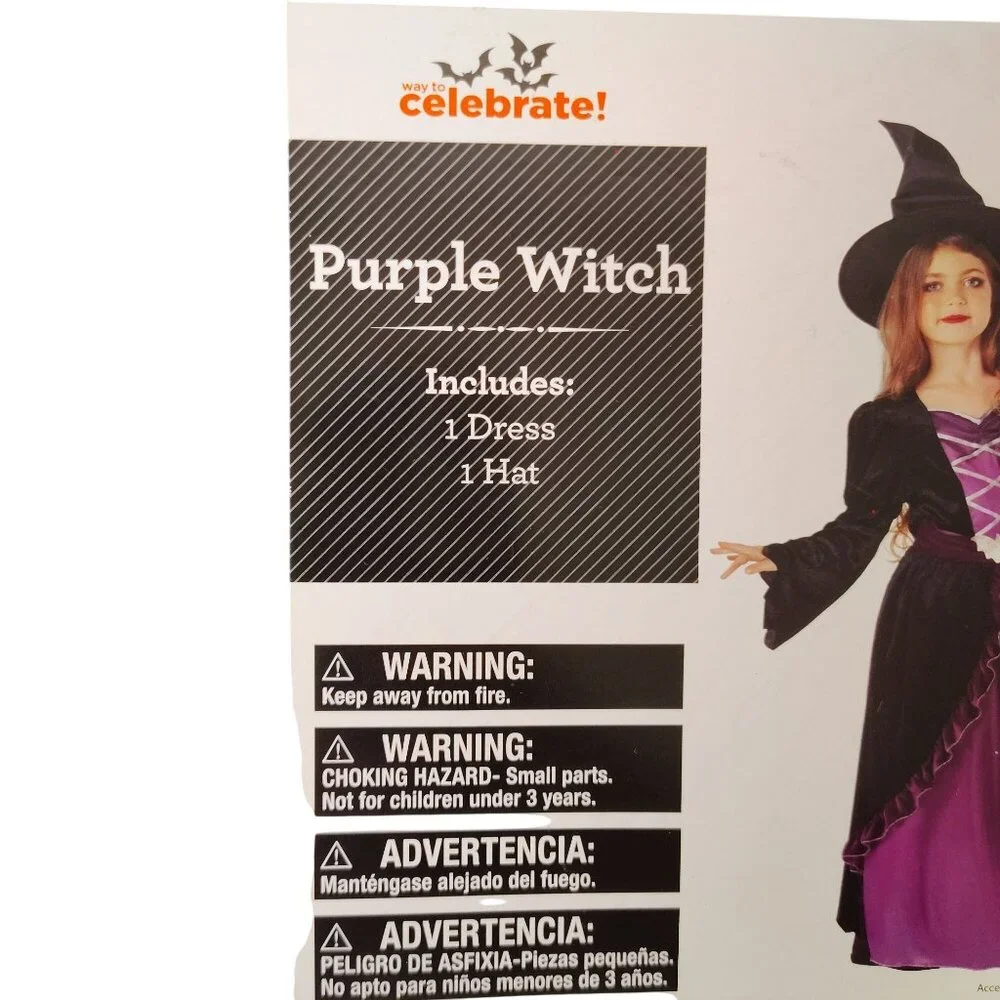 Celebrate Girls S (6/6X) Purple Witch Halloween Costume With Hat 2-Piece